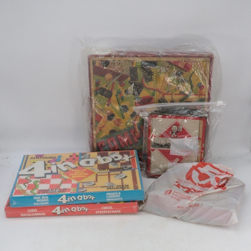 519 - Box of vintage and later games to include Monopoly with cardboard pieces, steeple chase with hollow ... 