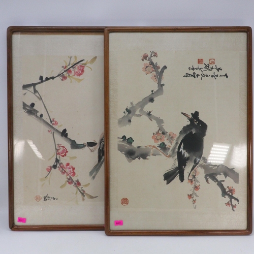 545 - Two oriental bird watercolours, pictures measure approx. 29cm x 30cm