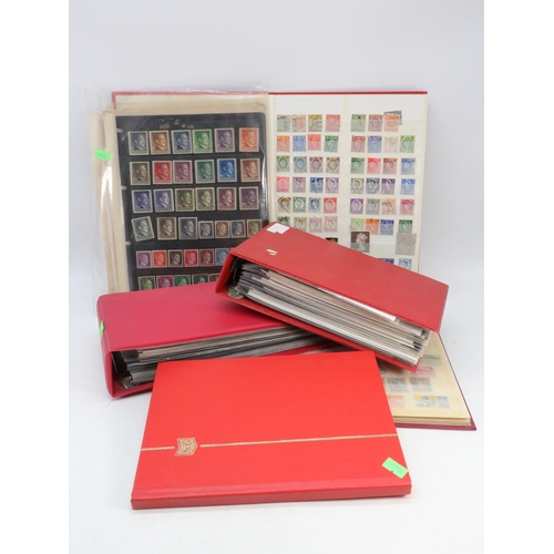 692 - Three stamp stock albums, two small FDC albums and a sheet of war time German stamps and assorted lo... 