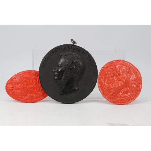 701 - Two vintage wax seals, Richard Neville earl of Warwick and another similar together with a larger ci... 