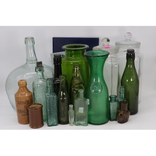 541 - A quantity of assorted antique and later bottles, to include, Leigh & Co, Whitbread bottles, Vintage... 