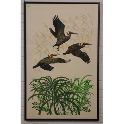 556 - Three large batik painting all framed of birds.