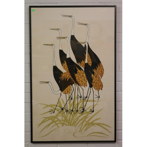 556 - Three large batik painting all framed of birds.