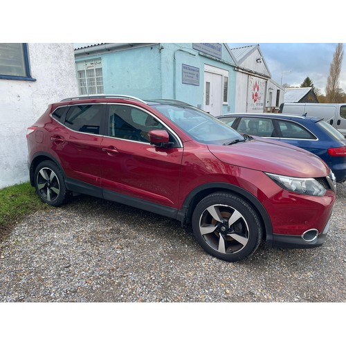 1 - Nissan Qashqai 2016, 5 door, red finish 1197cc petrol. Automatic with approx. 40000 miles.  Two keys... 