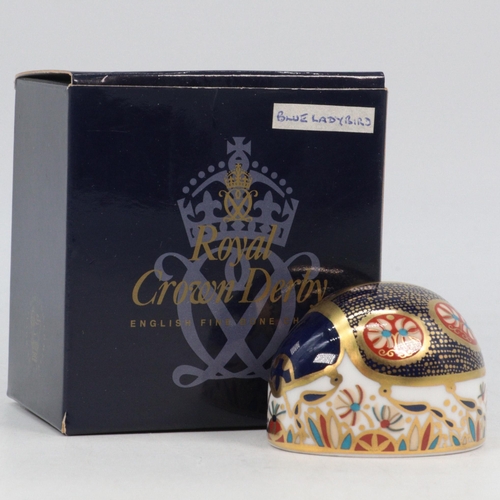 7 - Royal Crown Derby boxed Blue Ladybird paperweight with gold stopper