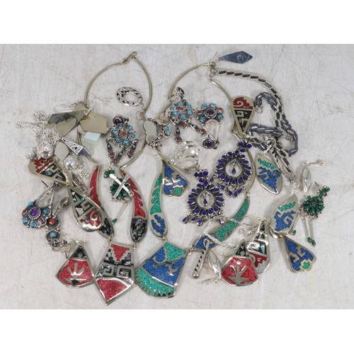 9 - Quantity of silver and white metal Mexican jewellery