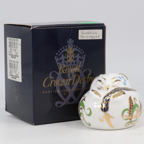 21 - Royal Crown Derby boxed Sleeping doormouse paperweight with gold stopper