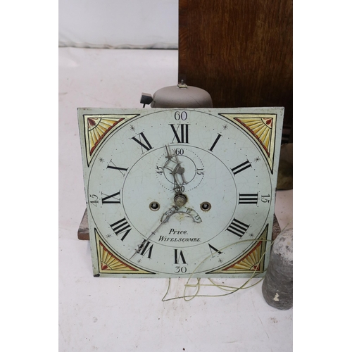 59 - Long case clock by Price of Wivelscombe for restoration (in need of foot replacement to case) comple... 