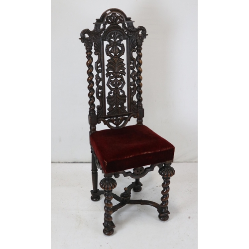 90 - Ornately carved Queen Anne style chair (upholstery does not comply to current fire regulations and i... 