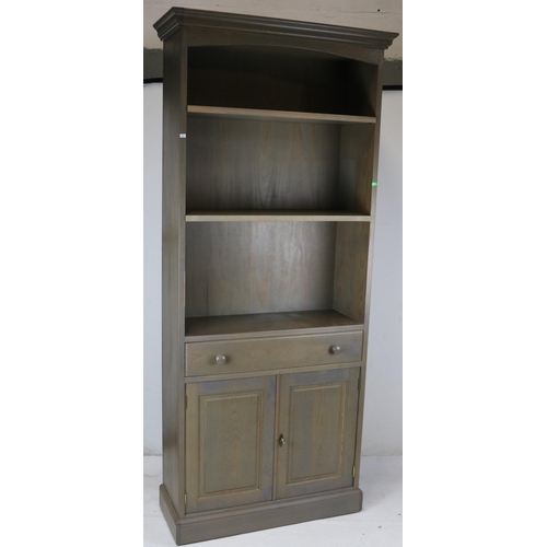 110 - Contemporary grey bookcase over cupboard and drawer measures approx. 80cmW x 32cmD x 200cmH