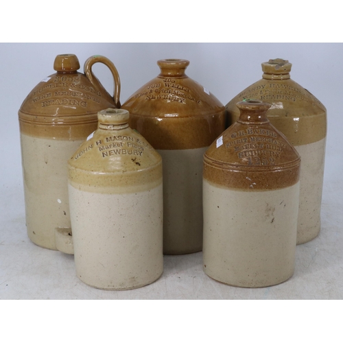 113 - Five stoneware flagons from Reading and Newbury area