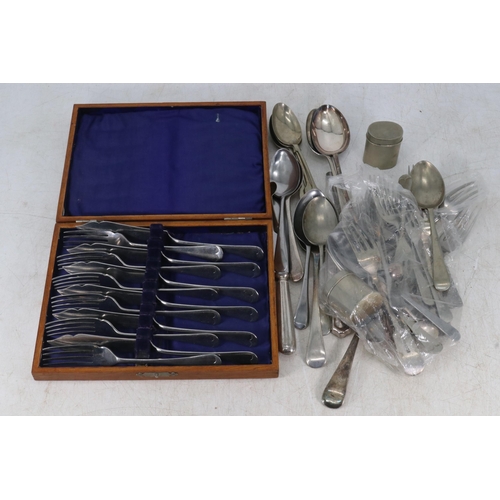 114 - Quantity of plated cutlery including a cased set