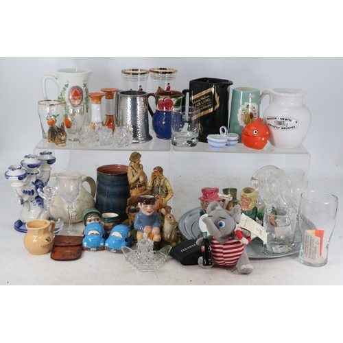 118 - Assorted sundries to include a Hummel fish mustard pot, Doulton mini Toby jugs, assorted brewery ite... 