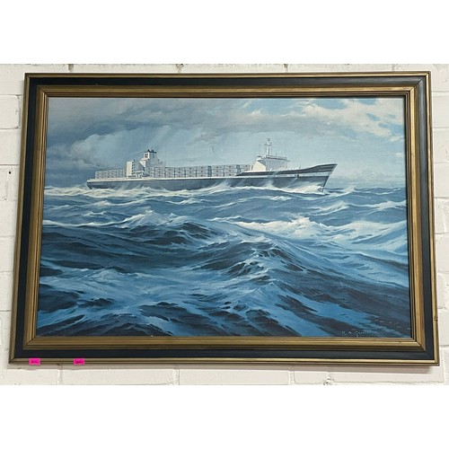 137 - Oil on canvas - KA Griffin, Sealand commerce ship with containers.