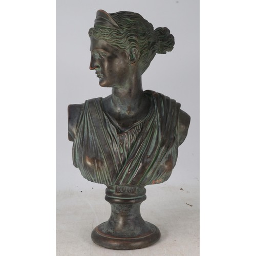 140 - Patinated bronze finish bust of Diana the Huntress measures approx. 52.5cm tall