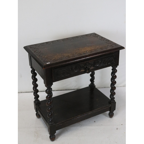 152 - Jacobean style carved oak hall table with single drawer and barley twist supports measures approx. 6... 
