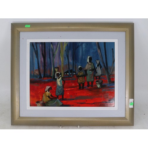 57 - Framed oil on board by Jan Dingemans depicting an African scene. Picture measures approx 38cm x 29cm... 