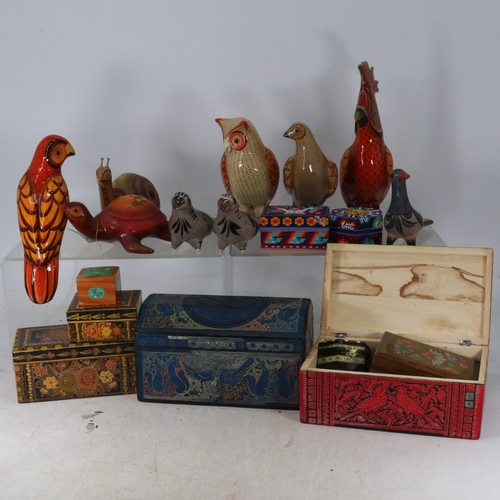 233 - Selection of Mexican crafted boxes together with a quantity of birds and other animals (inspect)