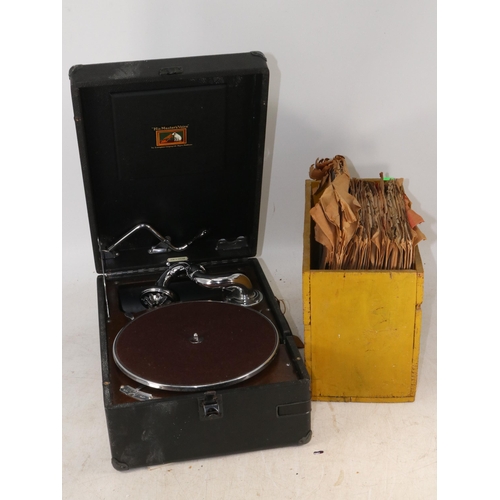 270 - HMV model 102 portable gramaphone together with a box of 78's