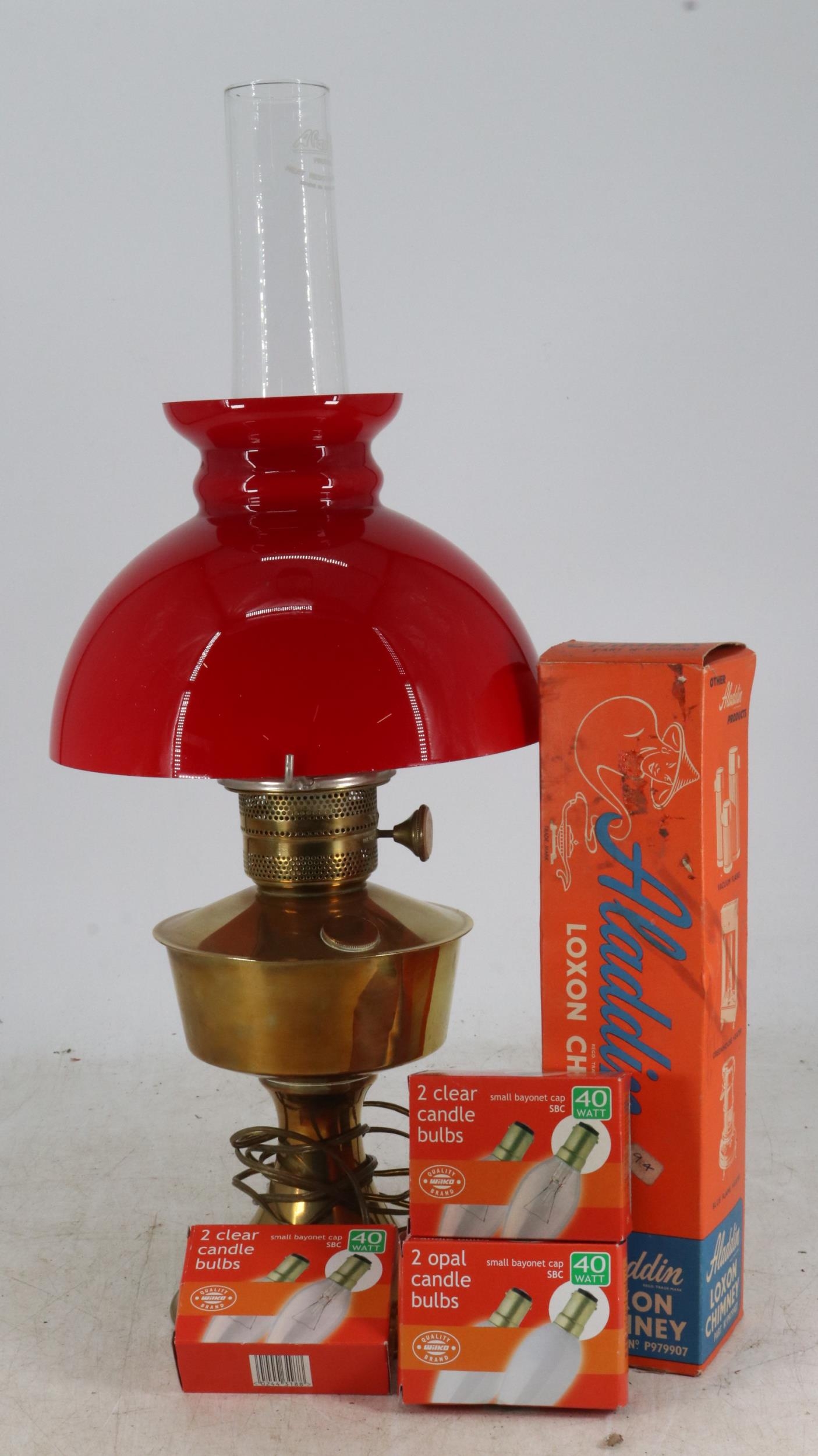 Oil Lamp With Red Shade   1100138259.JPG