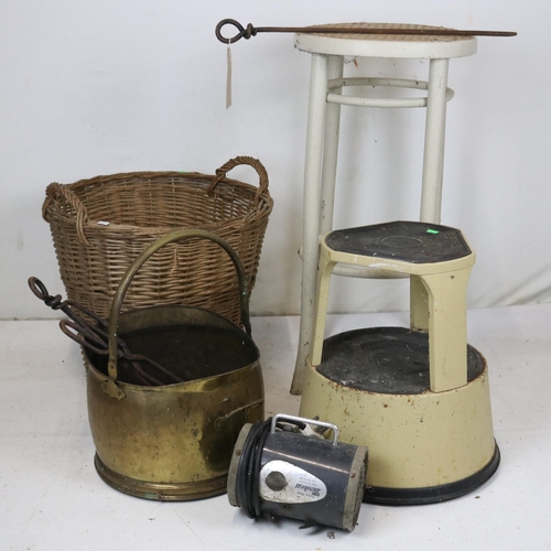 467 - Bentwood highstool, log basket together with coal scuttle and implaments, garage heater and a elepha... 