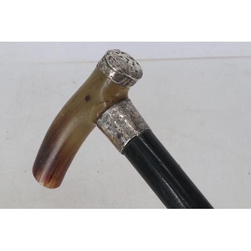 25B - Silver collared horn handled walking stick