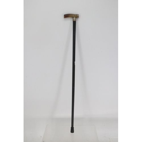 25B - Silver collared horn handled walking stick