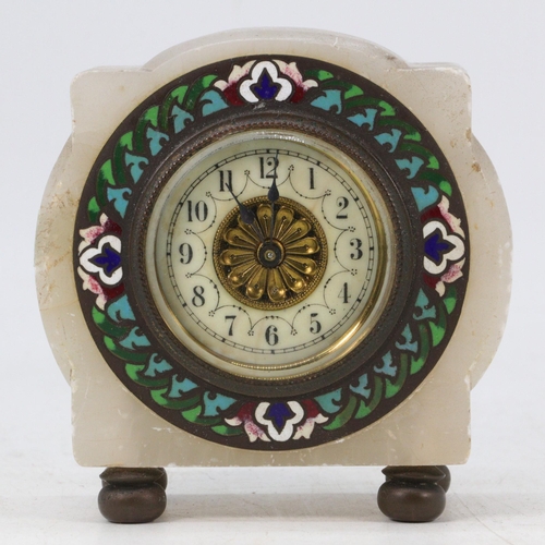 70 - A cloisonné and alabaster timepiece (approx. height 10cm)