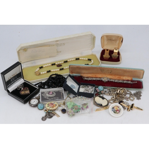 236 - Selection of assorted costume jewellery, pocket watch, earrings etc