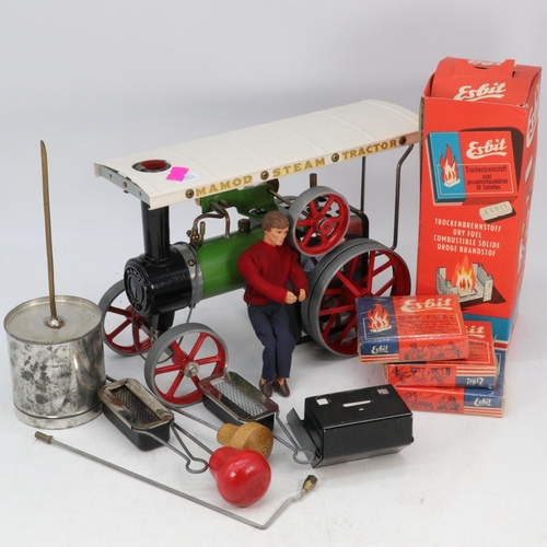 241 - Mamod steam tractor traction engine, part full box of Esbit dry fuel and other items.