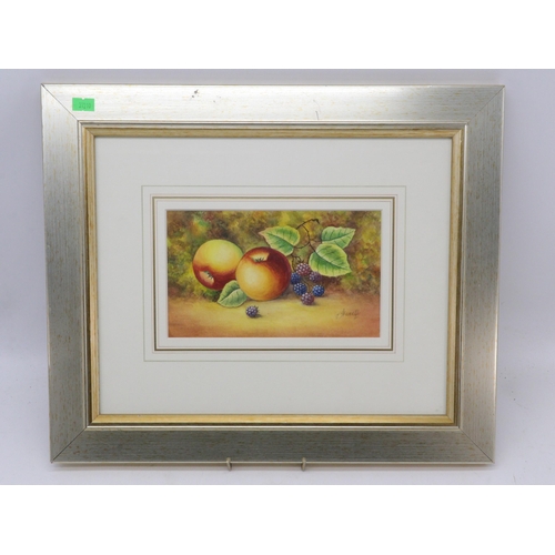 258 - A J. Skerrett still life watercolour of fruit signed right hand corner framed and glazed (measures a... 