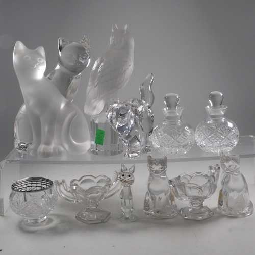 283 - Goebel Owl, pair of cats, Villeroy & Boch cat and other glassware