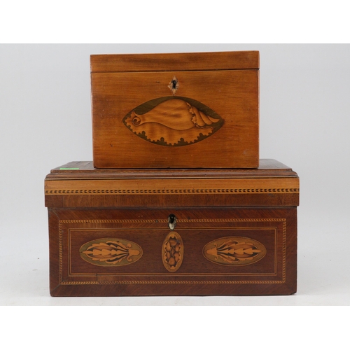 329 - Antique tea caddy, together with a similar decorative box