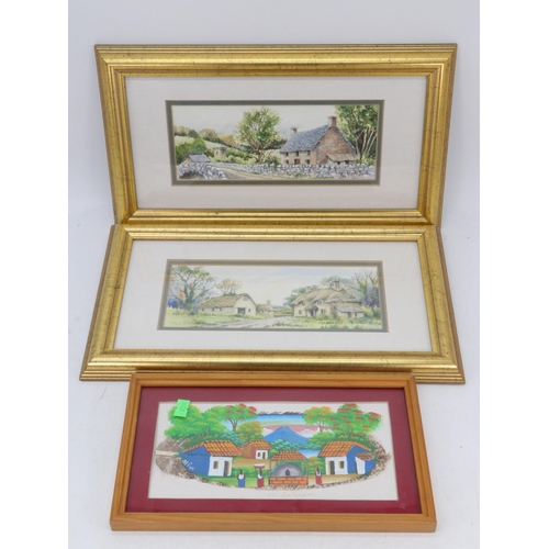 424 - Four framed Peter Young watercolours together with three other pictures