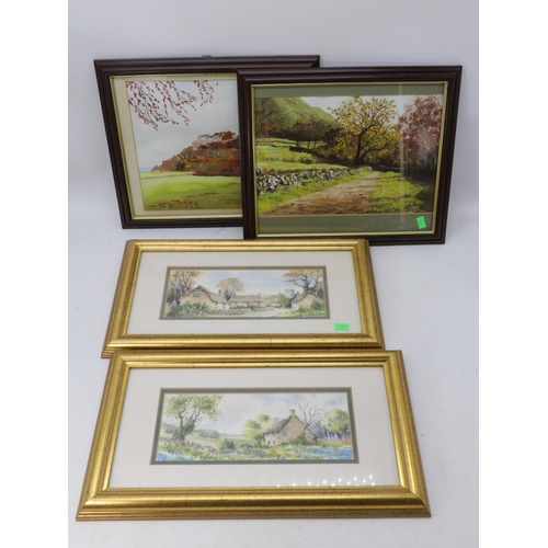 424 - Four framed Peter Young watercolours together with three other pictures