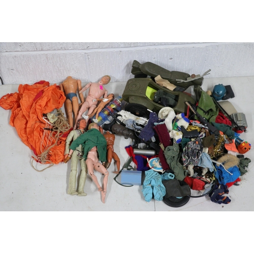 444 - A quantity of vintage Action Man figures, clothing and accessories in well worn condition