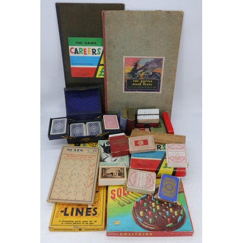 401 - Selection of assorted vintage card games, board games including Chinese checkers