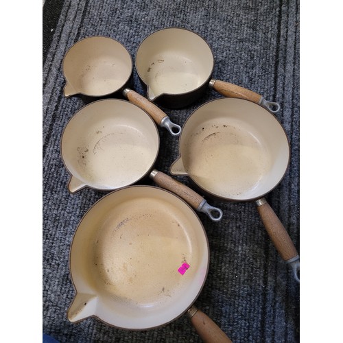 403 - Selection of Le Creuset sauce pans and covers.