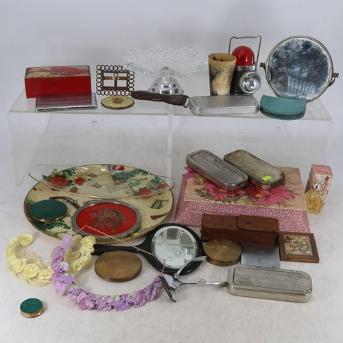 39 - Quantity of assorted curio items including tin cigar box, vintage bike lamp, mirror all sorts