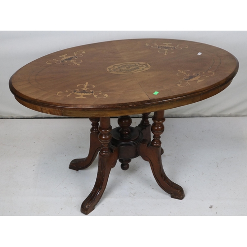 146 - Antique oval side table with marquetry inlay measures approx. 86cmW x 54cmD x 54cmH