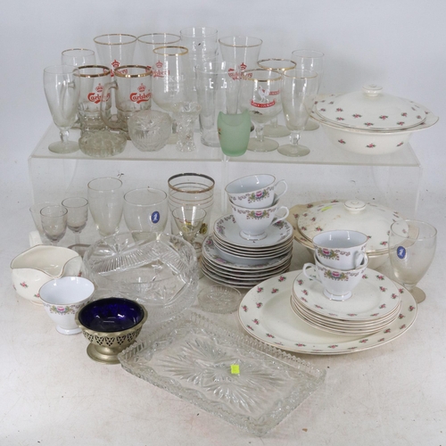 171 - Quantity of assorted tea and dinnerware and a carton of cut and day glass.