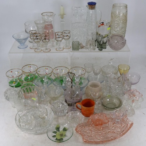 106 - Quantity of assorted glassware including Dressing table items, Liquer glasses etc