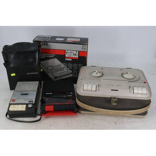 220 - A Grundig TK 78 reel-to-reel, a boxed Philips cassette recorder and a Marconiphone tape recorder. Tr... 