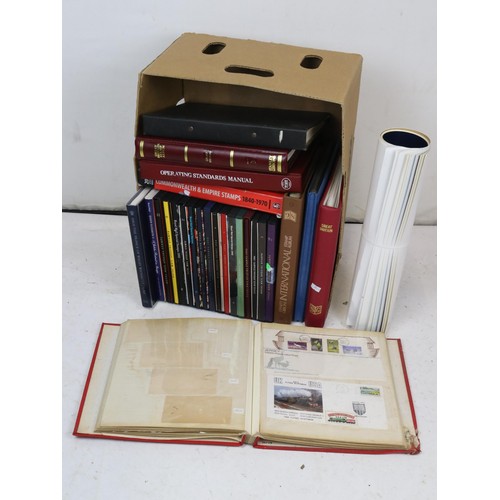 228 - Quantity of Royal Mail year books, reference book, FDC's adverts, FDC's and assorted stamp albums. N... 