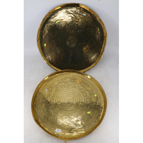 173 - Two large eastern brass tiffen table tops / trays