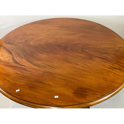 144 - Mahogany circular tilt top breakfast table measures approx. 47'' dia x 29'' H