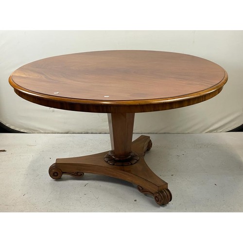 144 - Mahogany circular tilt top breakfast table measures approx. 47'' dia x 29'' H