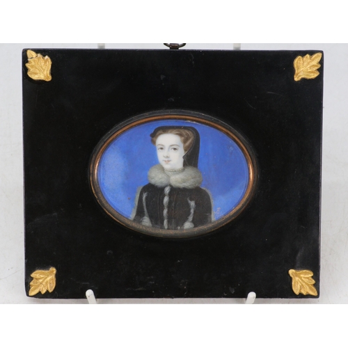 1 - Miniature portrait of a young lady, possibly Mary Stuart afterwards Mary Queen of Scot’s. Painted on... 