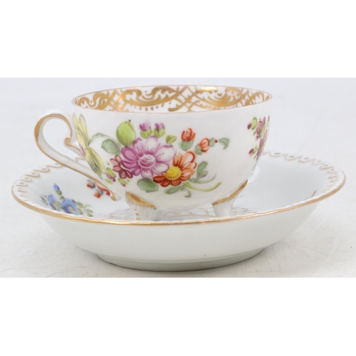 49 - Dresden porcelain cup and saucer with hand decorated floral design