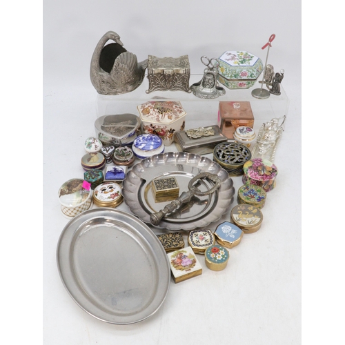 76 - Selection of enamel trinkets together with silver plated decorative trinkets and more